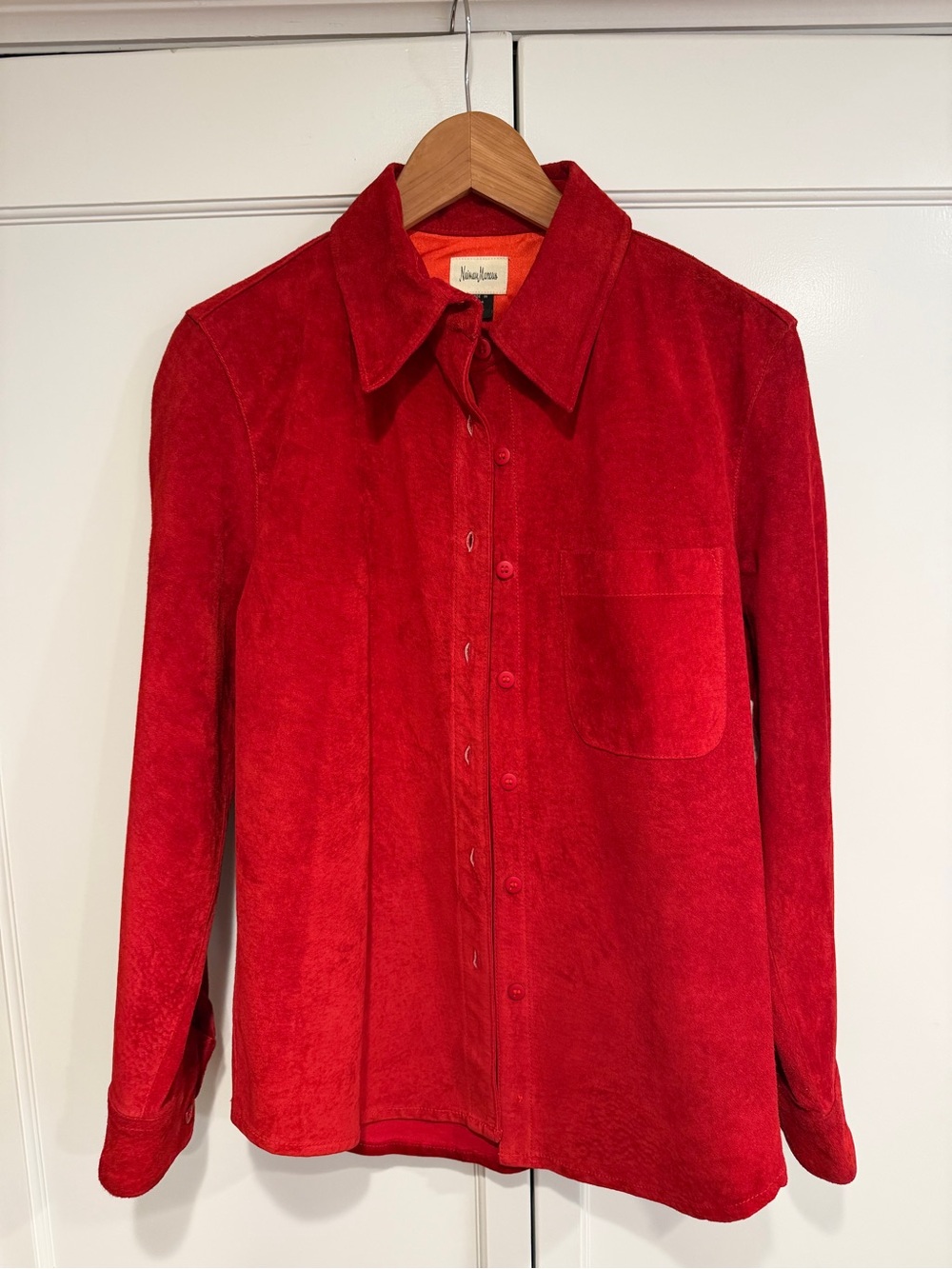 Vintage Neiman Marcus Red Genuine Suede Leather Button Down Shirt Jacket Small
